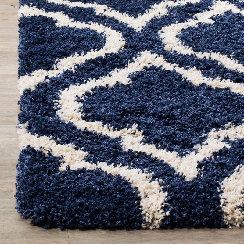 Navy and Ivory Round Synthetic Easy-Care Shag Rug