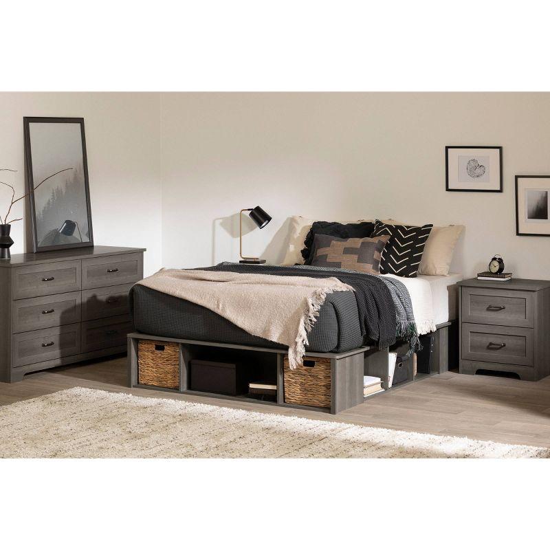 Gray Maple Queen Storage Bed with Wicker Baskets