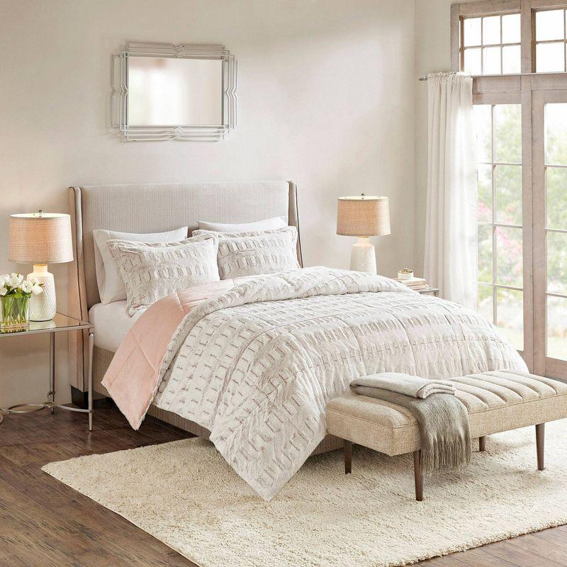 Blush Full Faux Fur Reversible Bedspread Set