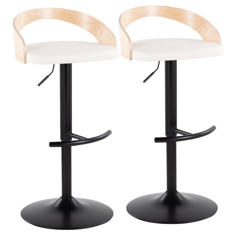 White Adjustable Swivel Barstools with Wood Backrest, Set of 2