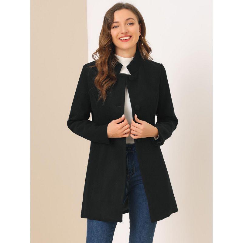 INSPIRE CHIC Women's Winter Stand Collar Single Breasted Mid-thigh Long Overcoat