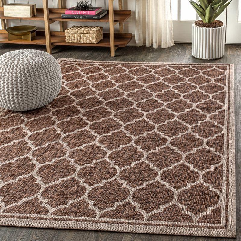 3'x5' Trebol Moroccan Trellis Textured Weave Indoor/Outdoor Area Rug, Espresso/Taupe - JONATHAN Y