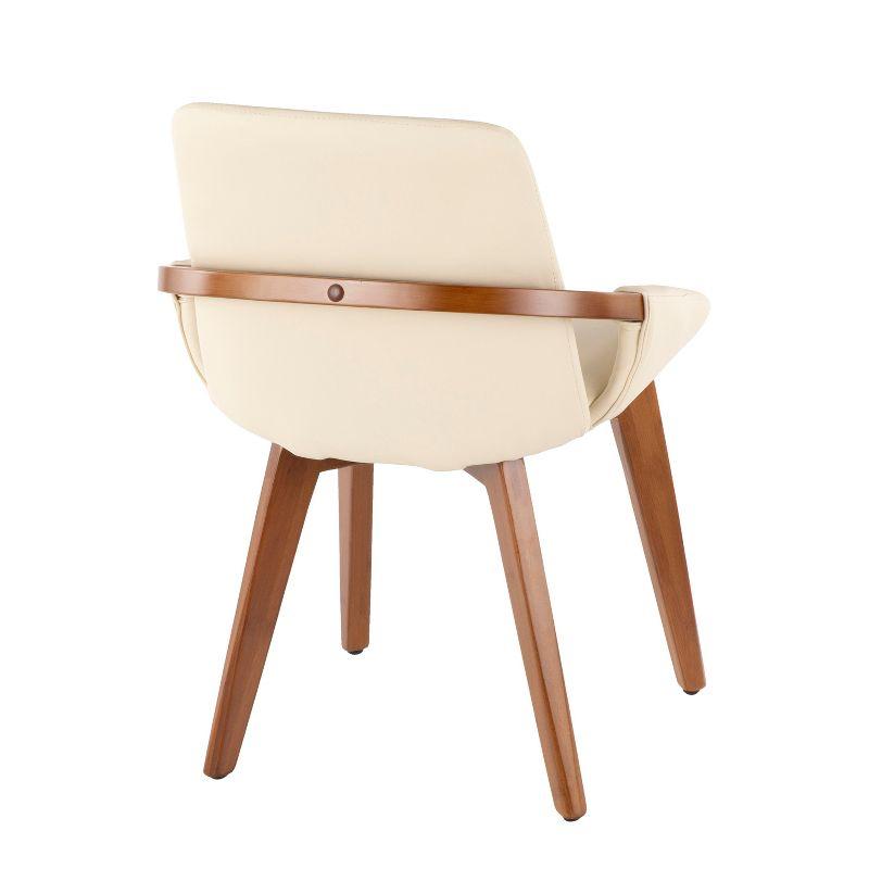 Cosmo Mid-Century Modern Chair Cream/Walnut - LumiSource: Faux Leather, Walnut Wood Legs, Padded Seat