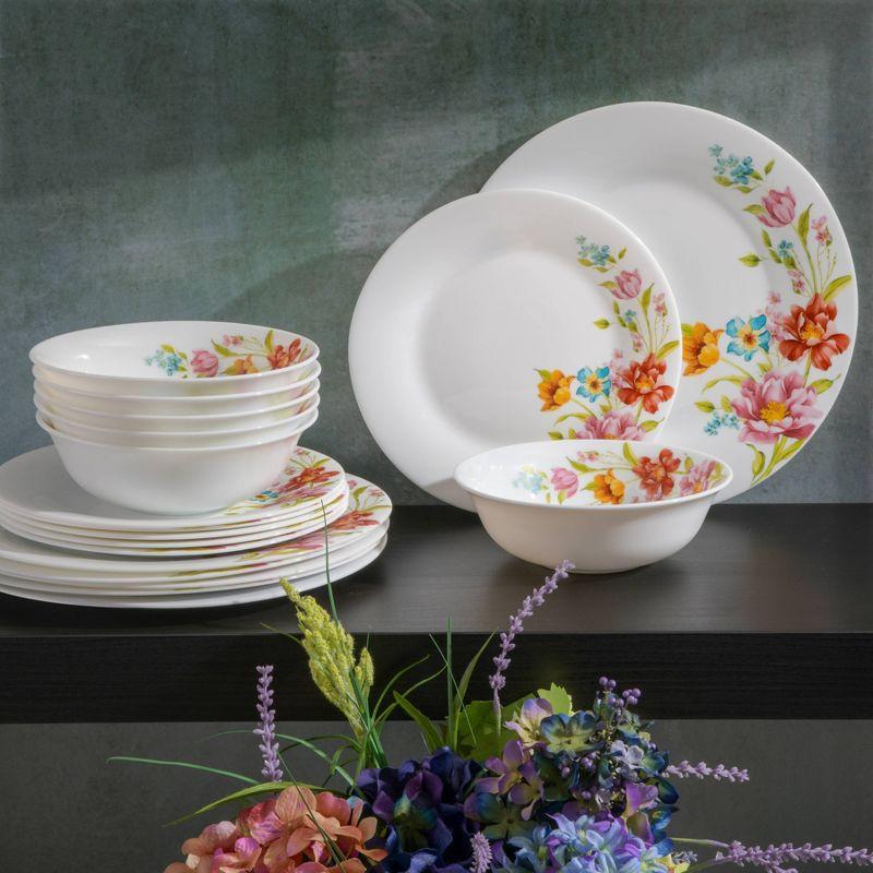 18-Piece Red Floral Opal Glass Dinnerware Set, Service for 6