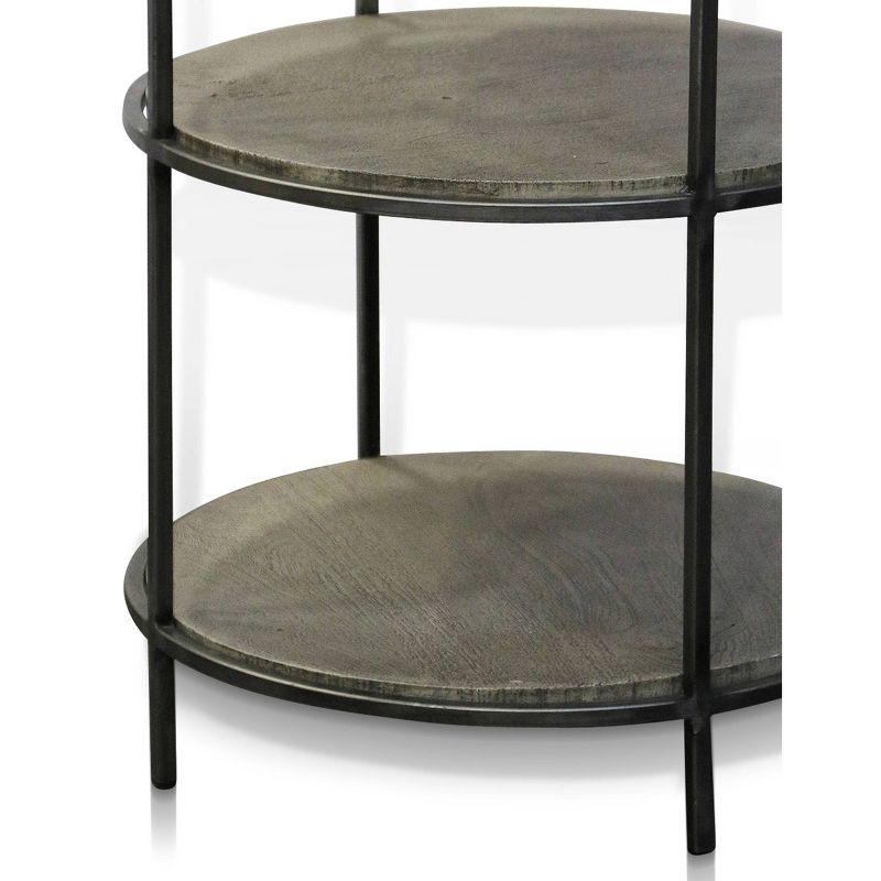 StyleCraft Set of 2 Three Tier Nested with Shelves Accent Tables Black/Gray: Industrial Style, Mango Wood & Metal Frame