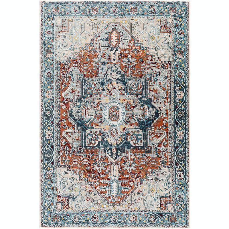 Mark & Day West Baden 5'3"x7' Rectangle Washable Woven Indoor Area Rugs Burnt Orange: Traditional Medallion, Stain-Resistant, Polyester