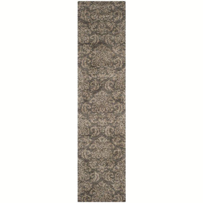 Handmade Smoke and Beige Floral Shag Rug, 27" x 11"