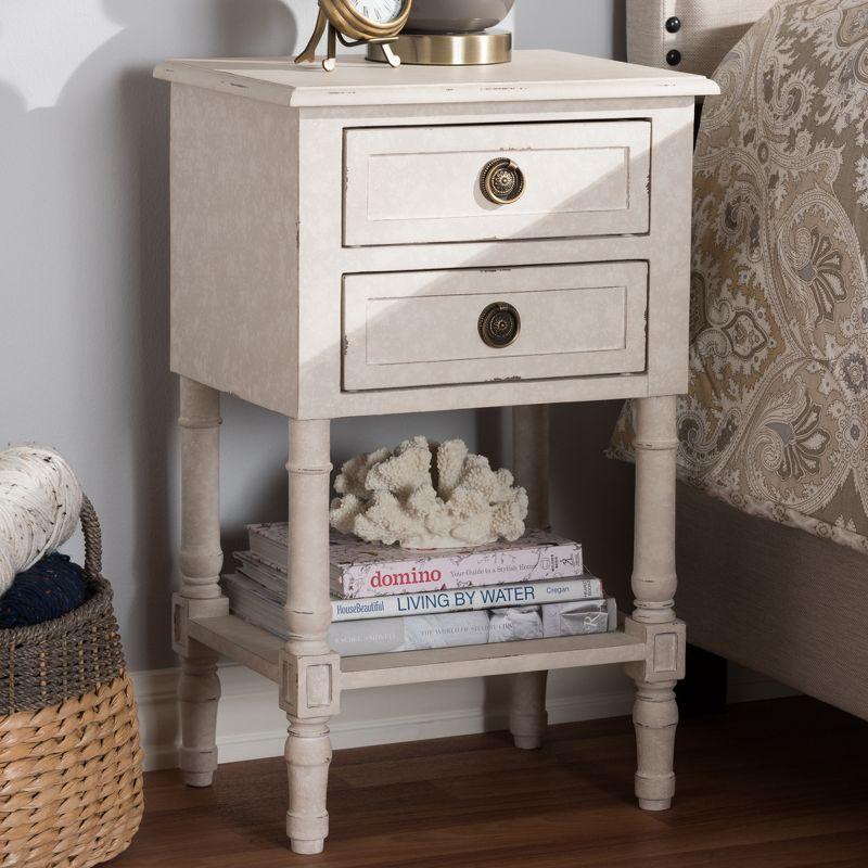 Baxton Studio Lenore Country Cottage Farmhouse 2 Drawer Nightstand White: Bedside Table with Anti-Tip Hardware