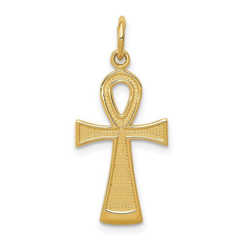 Black Bow Jewelry 14k Yellow Gold Textured Ankh Cross Pendant, 12 x 28mm