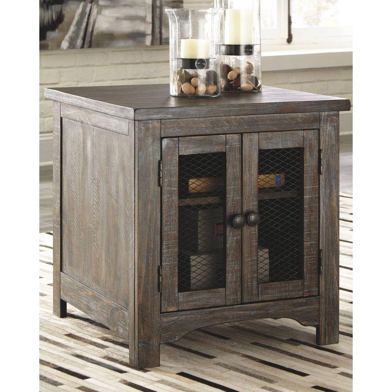 Danell Ridge Rectangular End Table Brown - Signature Design by Ashley: Farmhouse Mesh Cabinet Storage