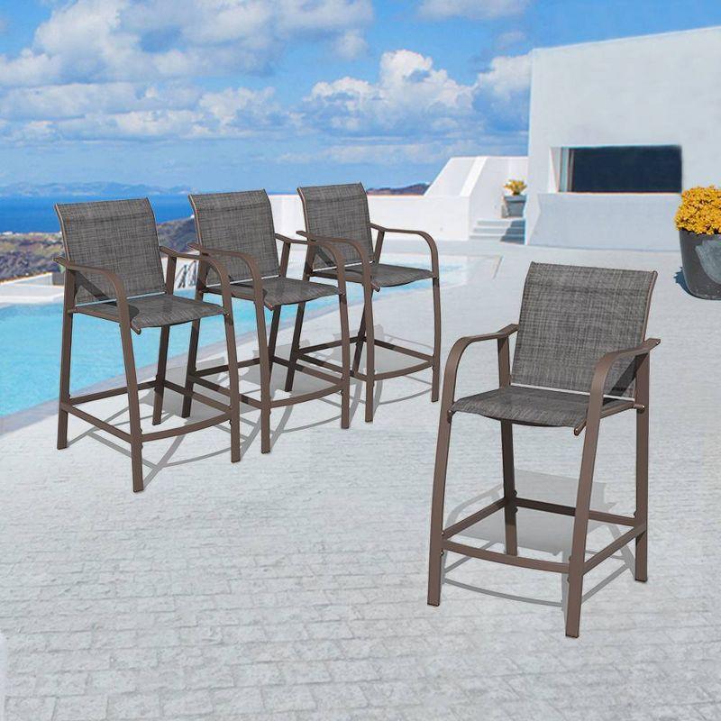 Set of 4 Black and Gray Outdoor Aluminum Bar Stools