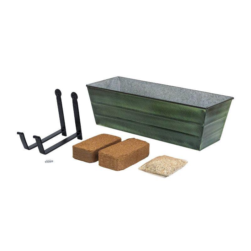 Medium Green Galvanized Steel Outdoor Planter with Wall Brackets