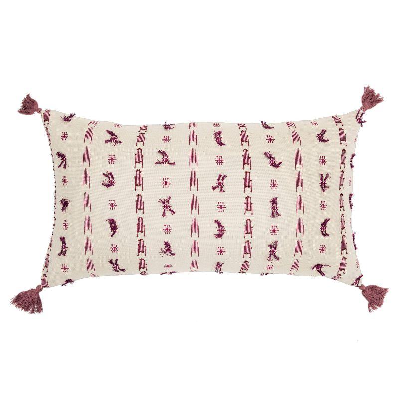 14"x26" Oversized Striped Polyester Filled Lumbar Throw Pillow Ivory/Dark Pink - Rizzy Home