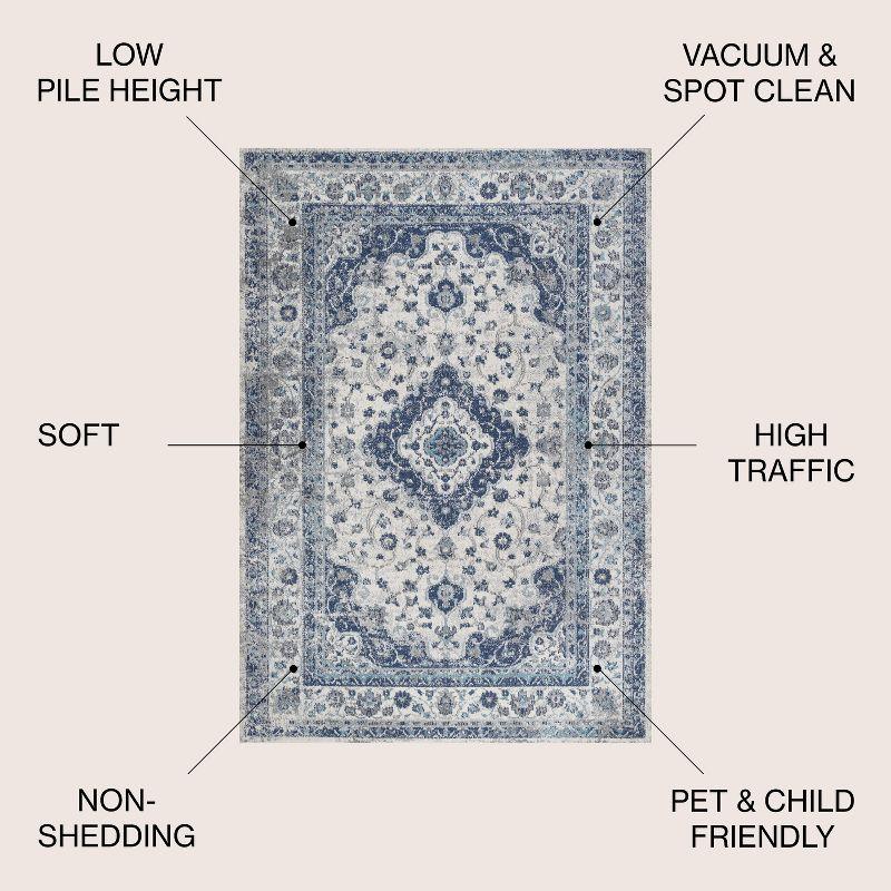 5'x 8' Indhira Ornate Medallion Persian Area Rug, Blue/Gray - JONATHAN Y