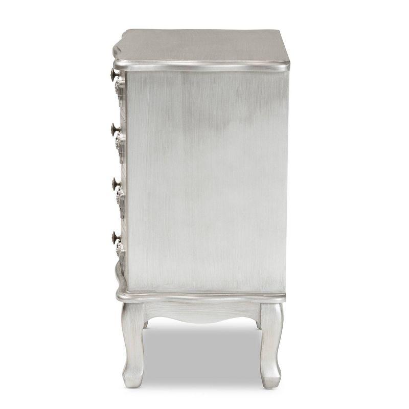 Callen Brushed Wood 4 Drawer Nightstand Silver - Baxton Studio
