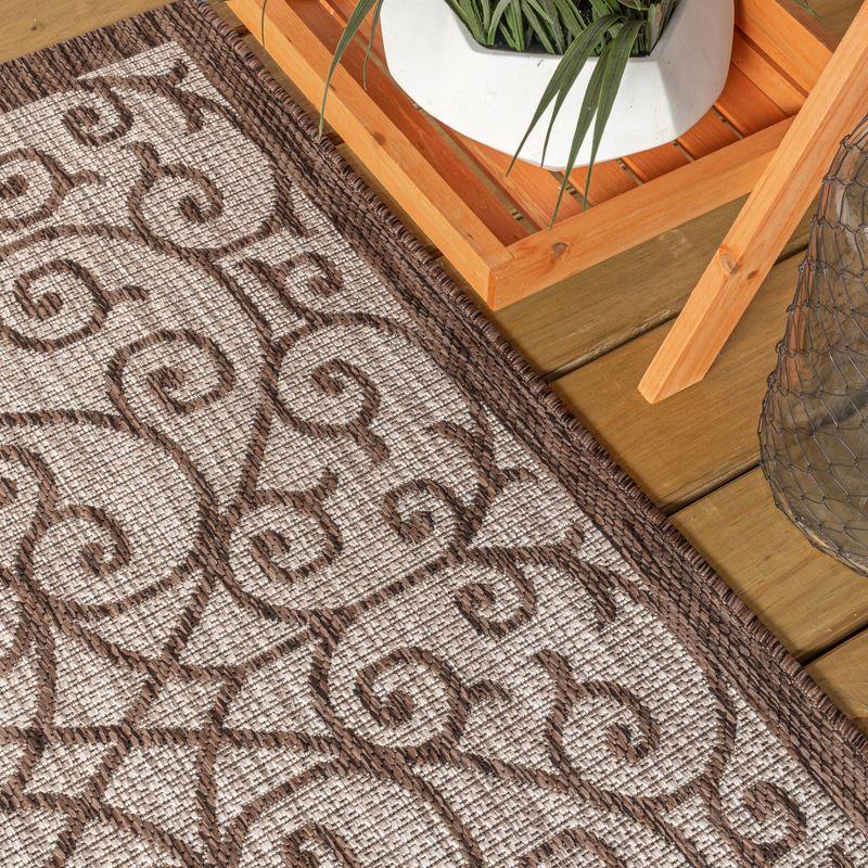 5' Square Madrid Vintage Filigree Textured Weave Indoor/Outdoor Area Rug, Taupe/Espresso - JONATHAN Y