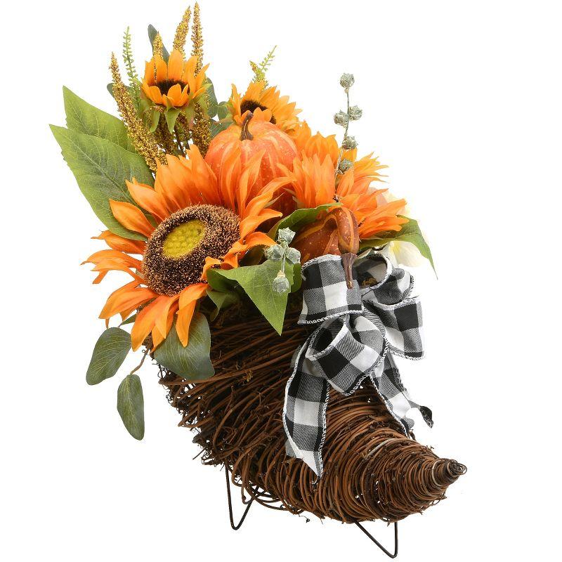 20" Harvest Sunflower and Pumpkin Cornucopia Centerpiece