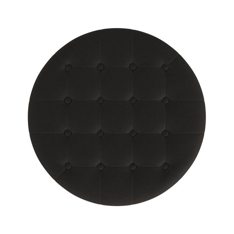 Tufted Round Storage Ottoman Velvet Brown - HomePop: Elegant Honey Oak Legs, Upholstered, Easy to Assemble