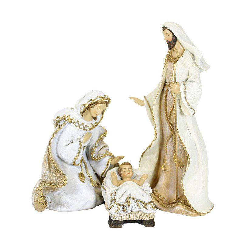 Elegant Woven Gold Trim Nativity Set - 8" Beige Polyresin Figures