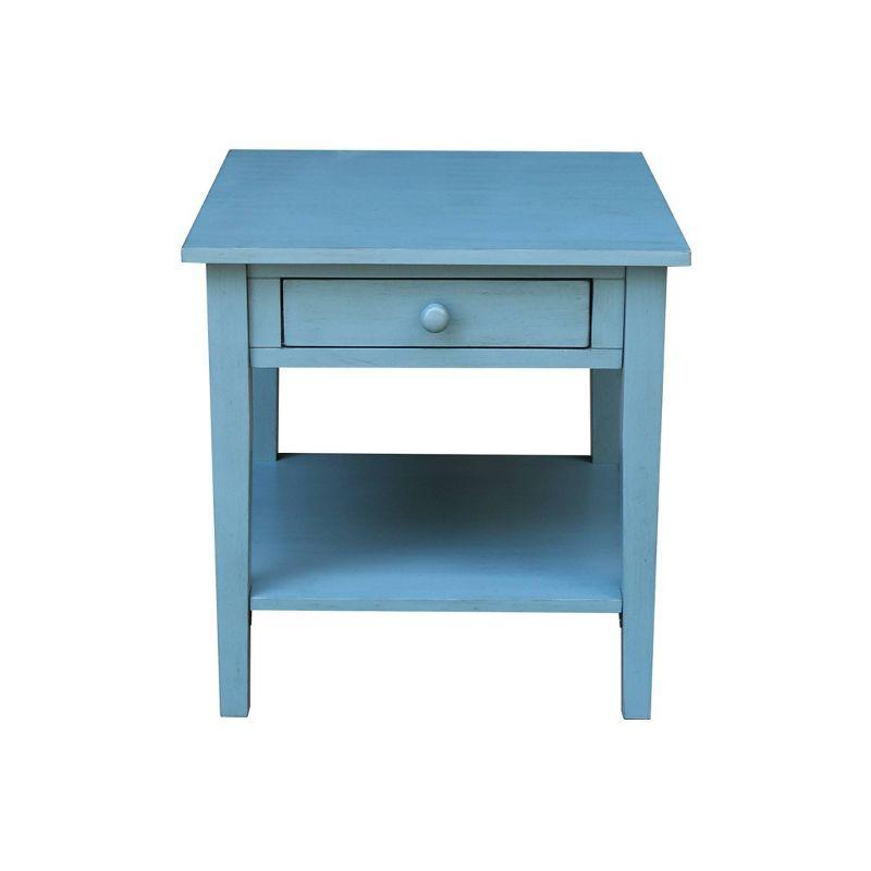 International Concepts Spencer End Table Antique Ocean Blue: Hardwood Frame, 25" High, Square Shape, Spot Clean