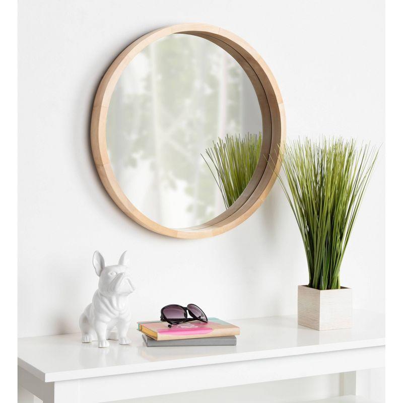 22" x 22" Hutton Round Wood Wall Mirror Natural - Kate and Laurel: Wall Mount, No Assembly Required