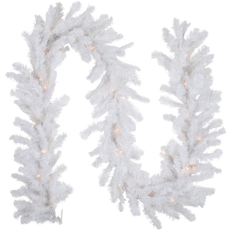 9' White Pre-Lit Snowy Pine Christmas Garland with Clear Lights