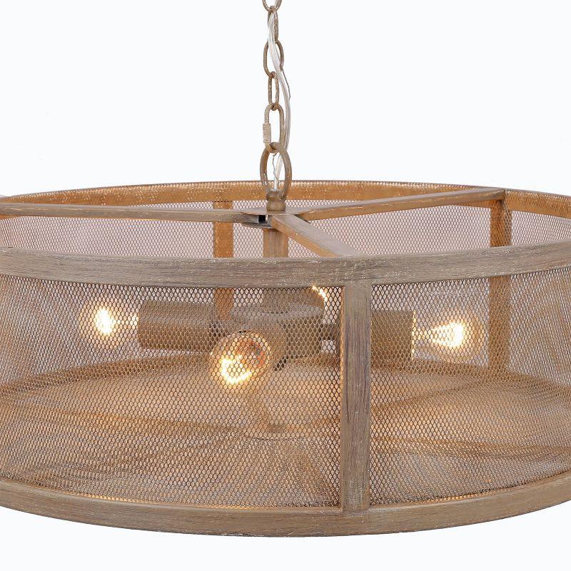 18" Metal Dixsie Caged Farmhouse Chandelier Woodgrain - River of Goods: Adjustable Height, 4-Light Ceiling Fixture