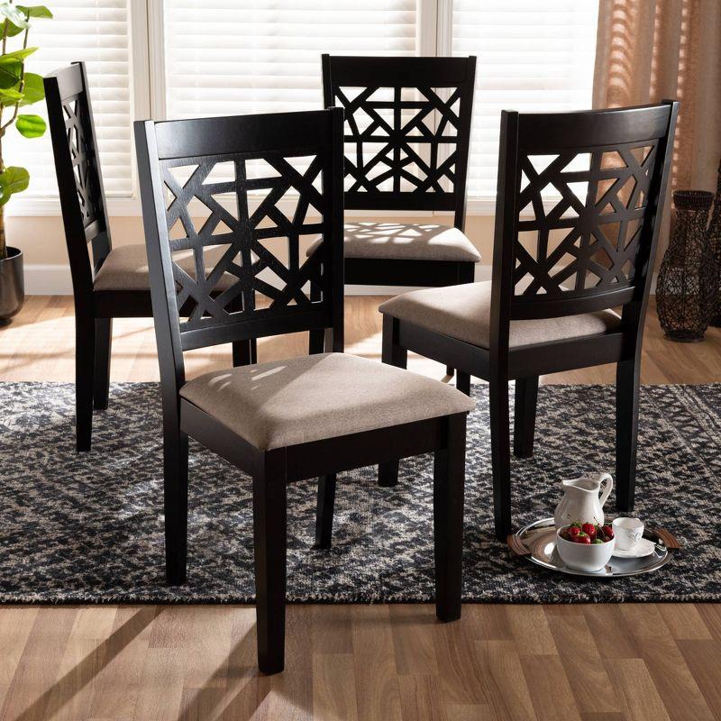 Espresso Brown Wood & Sand Fabric Low Dining Chair Set