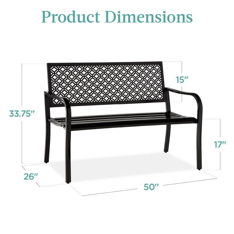 Red Barrel Studio® 2-Person Outdoor Metal Bench with Geometric Backrest, 790lb Capacity, for Garden, Patio, and Entryway