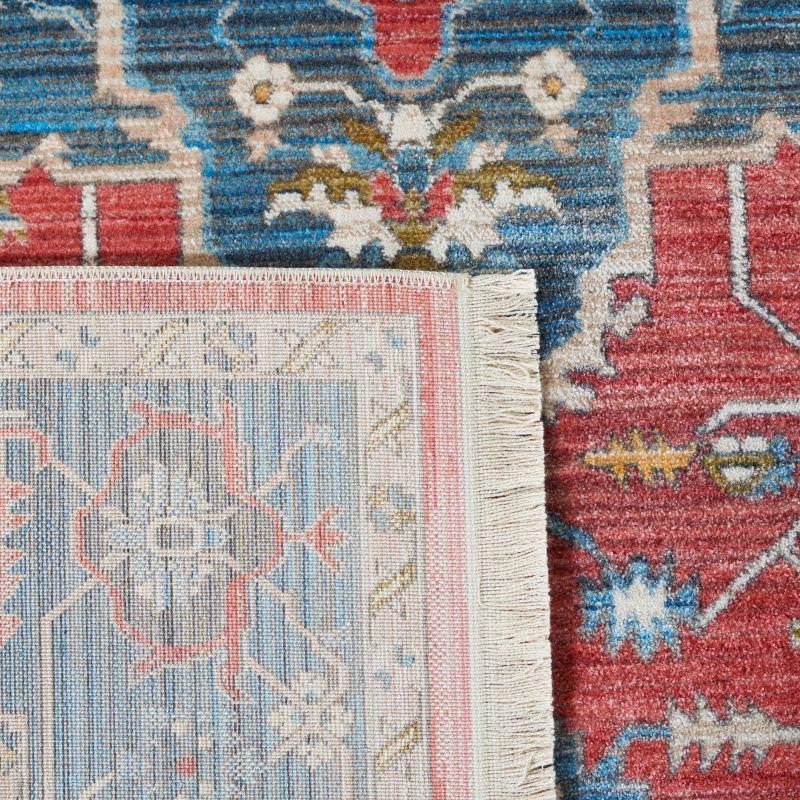 Red and Blue Floral Motif Rectangular Area Rug 5' x 7'