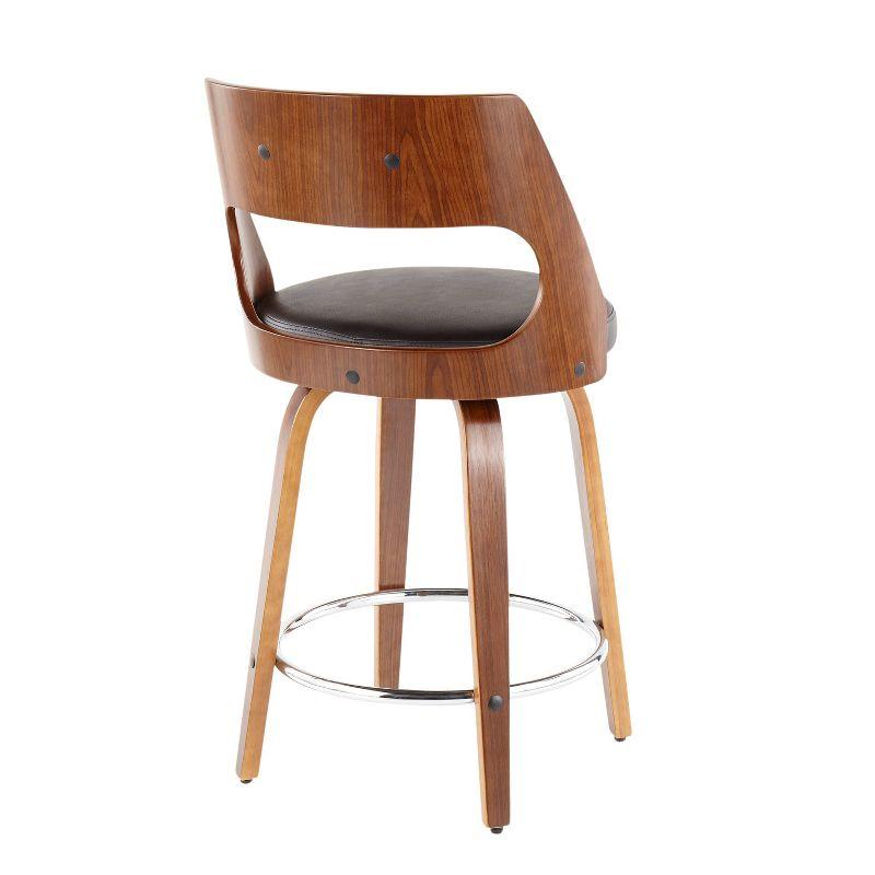 Walnut and Brown Leather Swivel Counter Stool, Mid-Century Modern