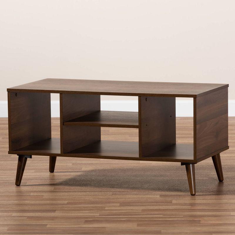 Linas Wood Coffee Table Walnut - Baxton Studio: Mid-Century Modern Design, Rubberwood Frame, Rectangular Shape