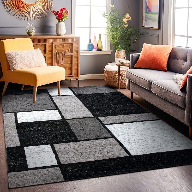 World Rug Gallery Contemporary Modern Boxed Color Block Gray 7'10"x10'2" Area Rug