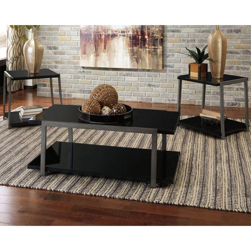 Rollynx Black Glass and Metal 3-Piece Coffee Table Set