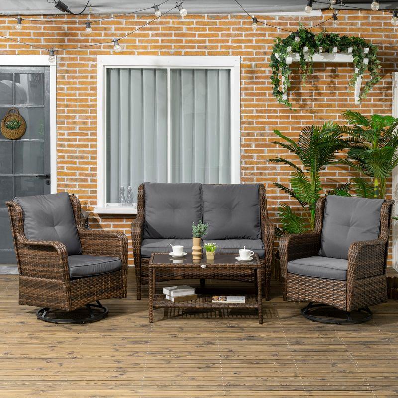 Gray Wicker 4-Piece Outdoor Seating Set with Cushions