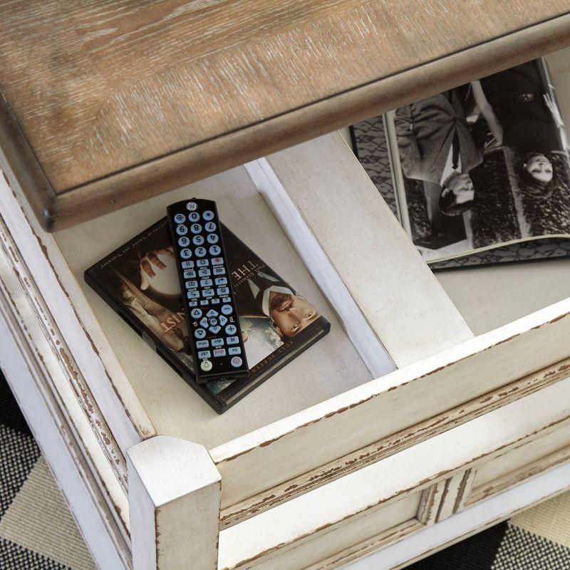 Realyn Coffee Table with Lift Top White/Brown - Signature Design by Ashley: Mid-Century Style, Storage, Wood Legs