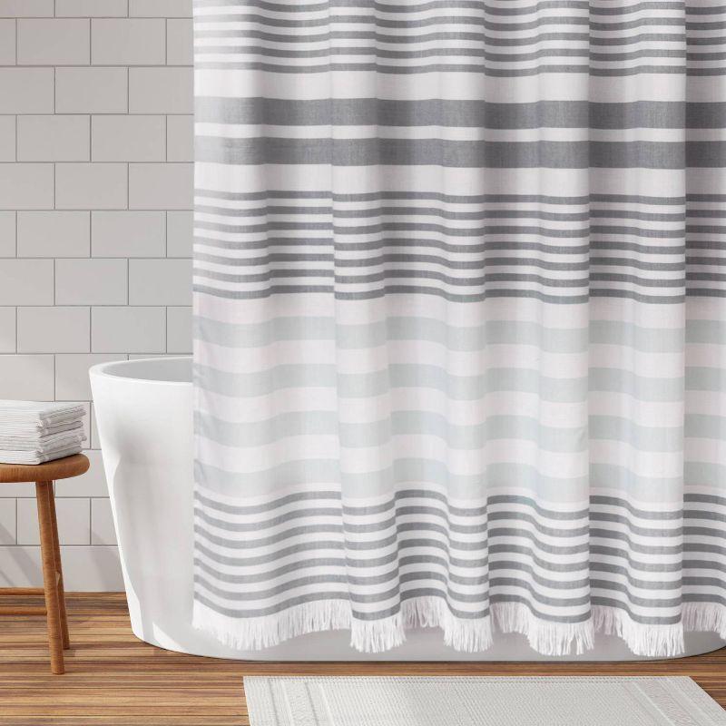 Hammam Fringe Fabric Shower Curtain - Zenna Home: Polyester, Non-Woven, Easy Care, Buttonhole Top