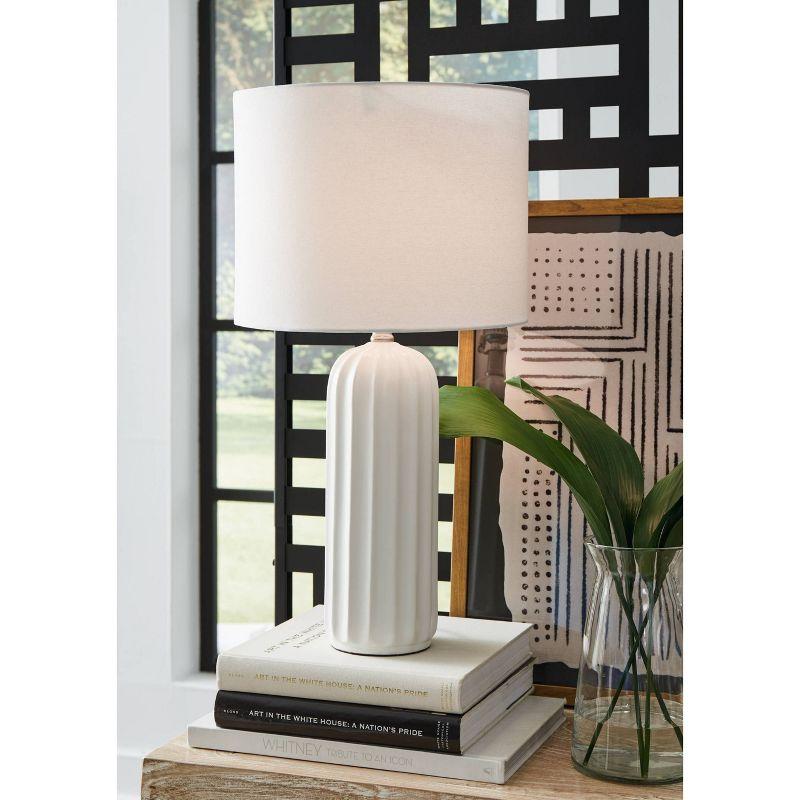 Signature Design by Ashley (Set of 2) Clarkland Table Lamps White: Contemporary Ceramic, Drum Shade, 3-Way Switch