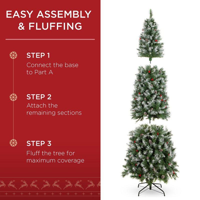 Best Choice Products Pre-Lit Pencil Christmas Tree, Pre-Decorated, Frosted w/ Flocked Tips, Lights, Base