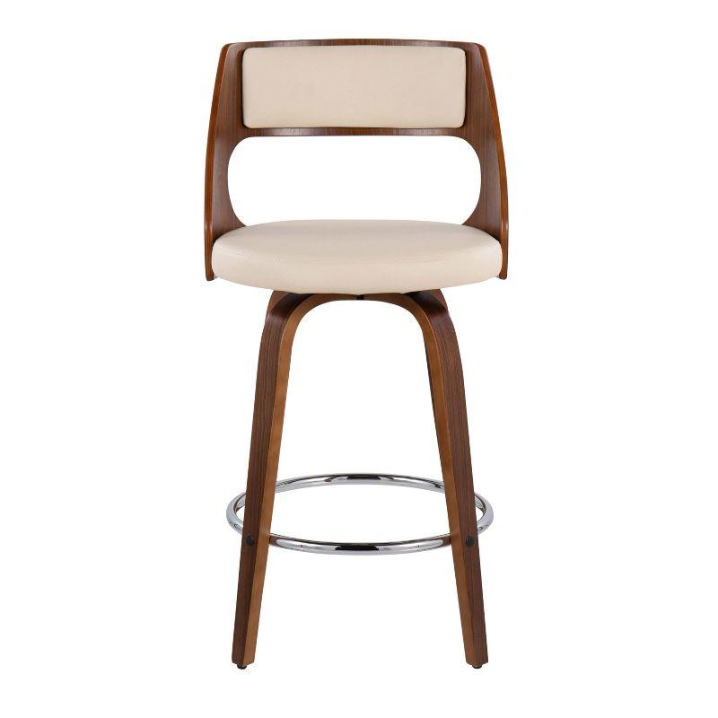 LumiSource Set of 2 Cecina Upholstered Counter Height Barstools Cream/Walnut : Swivel, Faux Leather, Wood Legs