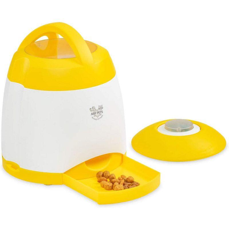 Yellow and White Dog Treat Dispenser with Remote Button