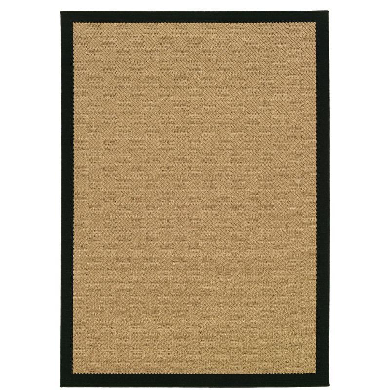 Black and Beige Synthetic Easy Care Rectangular Area Rug