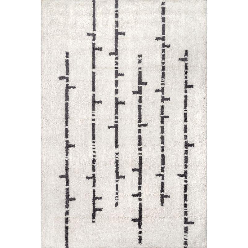 Ivory and Black Stripe Wool 4' x 6' Area Rug