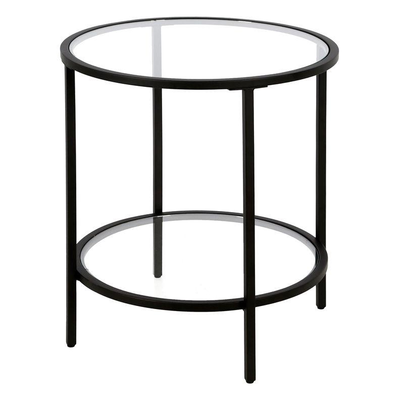 Black Bronze Round Side Table with Glass Shelf - Henn&Hart