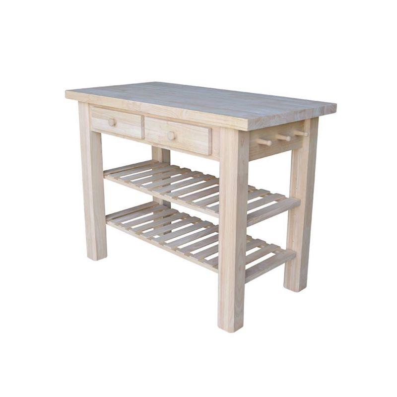 Natural Parawood Kitchen Island with Drawers and Shelves