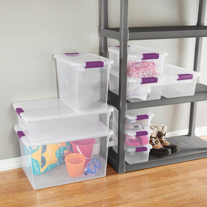 Sterilite 27 Qt ClearView Latch Storage Box Stackable Bin with Latching Lid, Plastic Container to Organize Clothes in Closet, Clear Base, Lid, 6-Pack