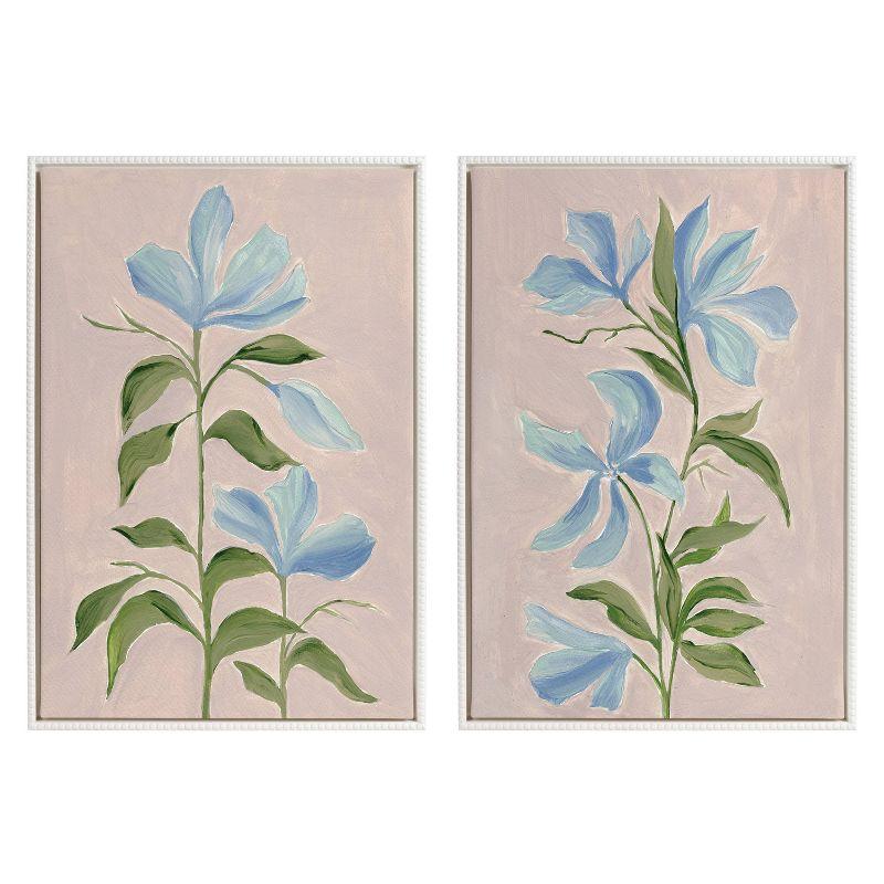 Elegant Spring Blue Floral Framed Canvas Art Set