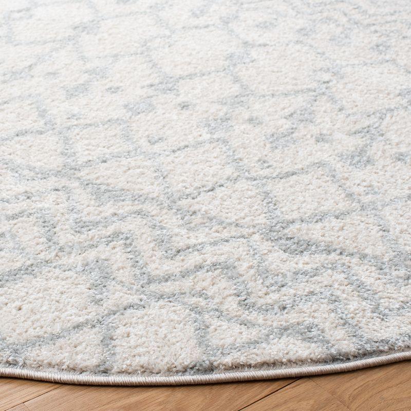 Ivory and Light Grey Hand-Knotted Round Synthetic Area Rug