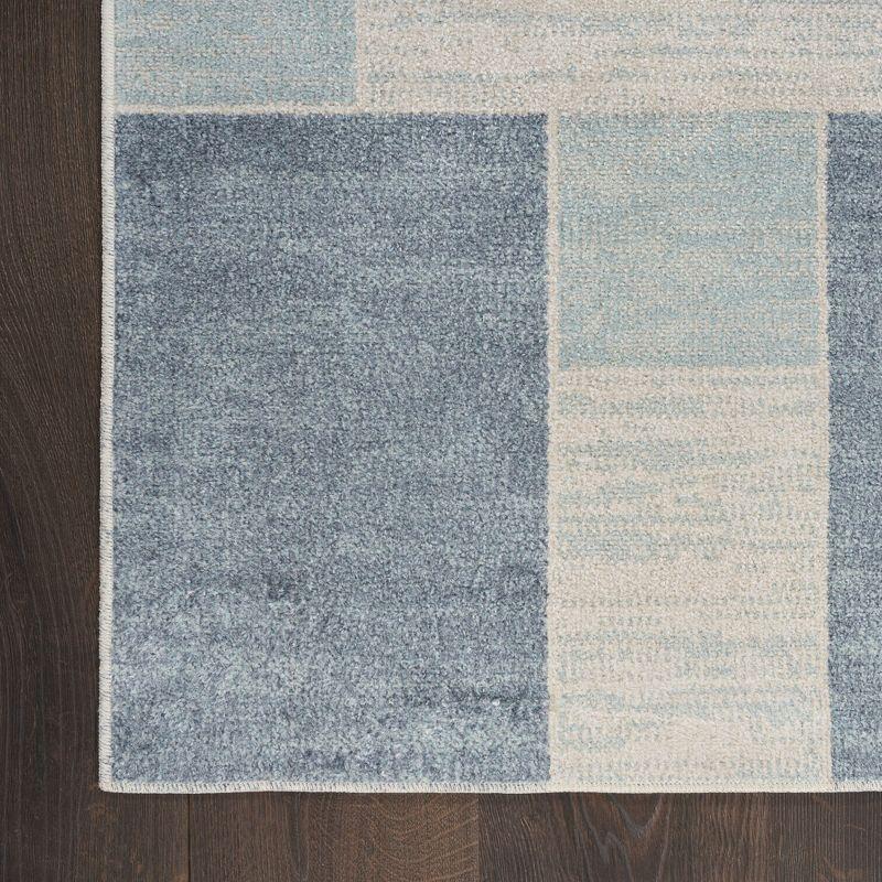 Nourison Astra Machine Washable Contemporary Color Block Indoor Rug Blue Ivory 5'3" x 7'