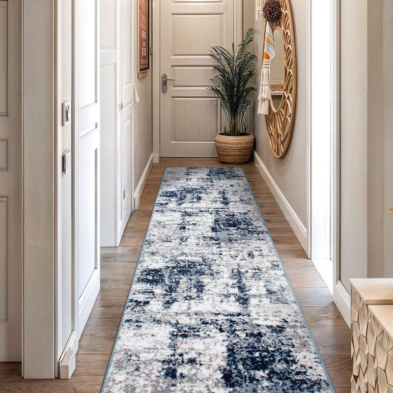 World Rug Gallery Distressed Abstract Area Rug - Blue 2'7"x6'